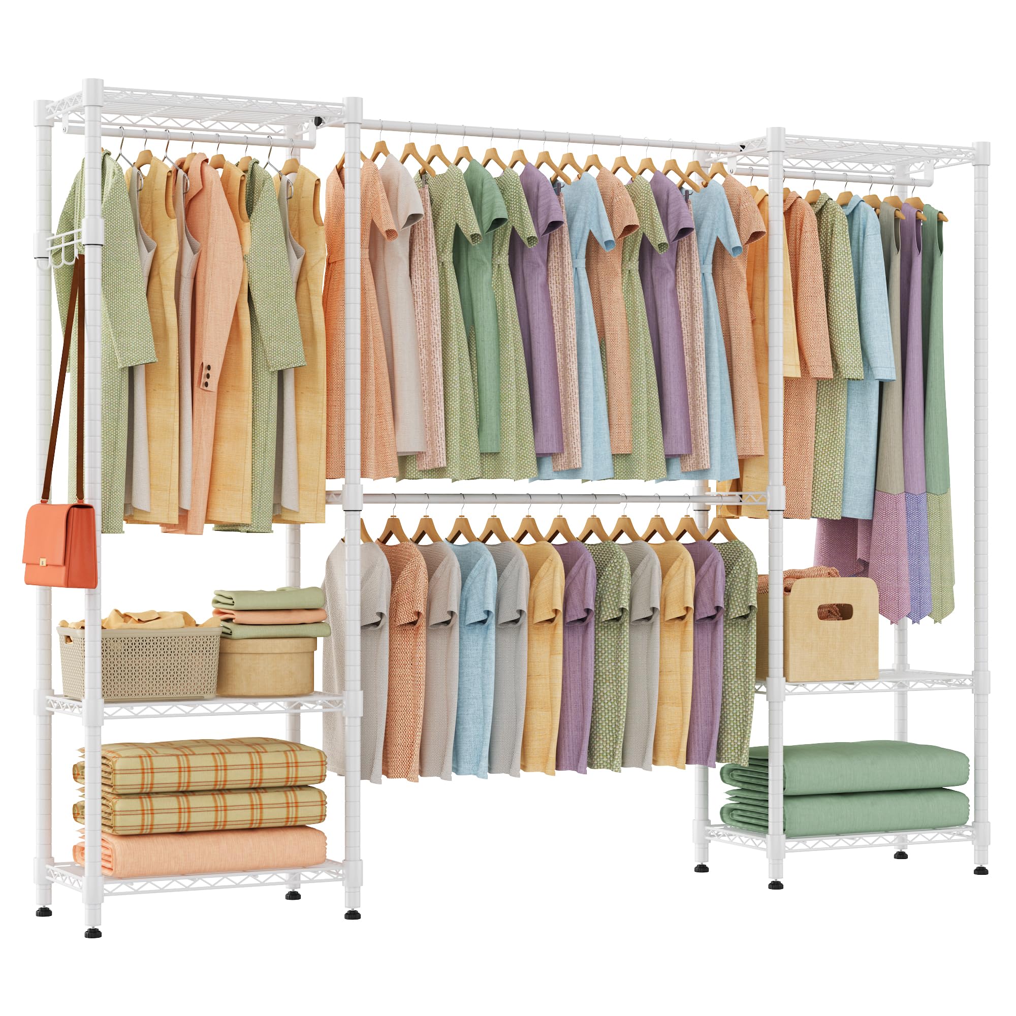 Himimi Heavy Duty Extendable Clothes Rail, 35×(182-240)×180 cm, Open Metal Wardrobe Organiser with 4 Hanging Rods & 6 Adjustable Shelves, Telescopic Garment Rack Walk in Wardrobe Storage System, White — image 1