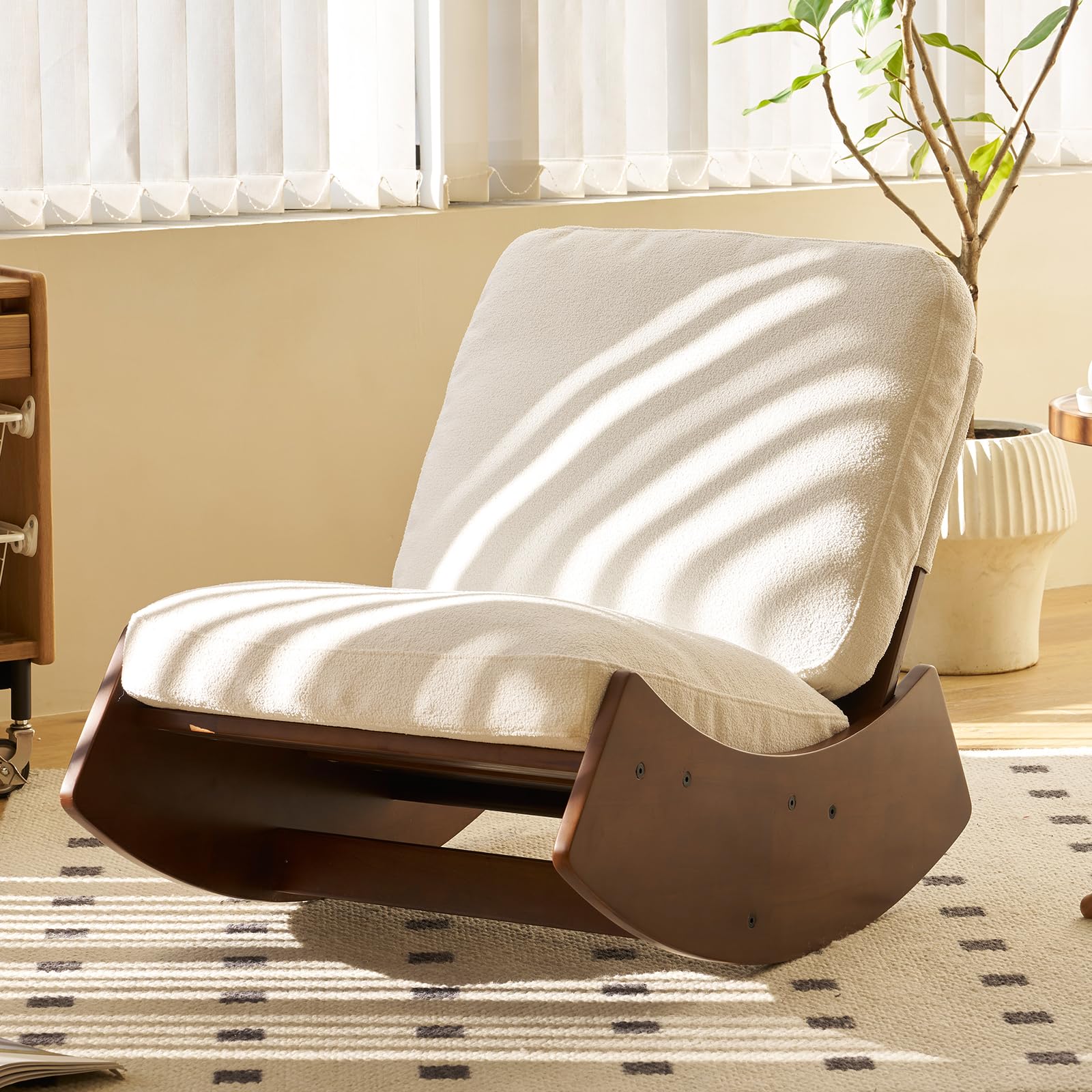 NIOIIKIT Nursery Rocking Chair, Corduroy Upholstered Glider Chair with Wood Legs, Leisure Glider Rocking Chair with Thick Seating, Accent Rocker