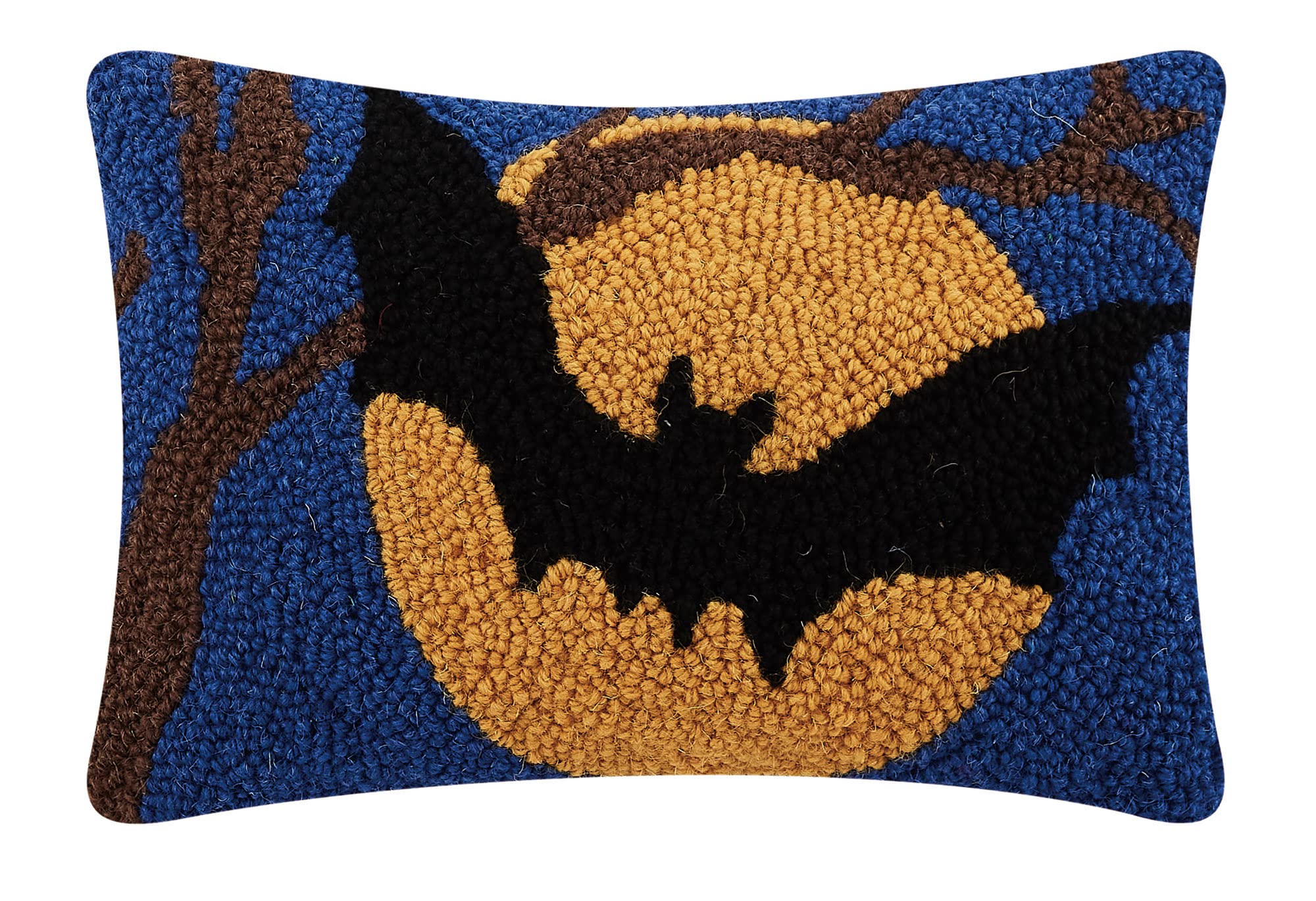 Peking Handicraft Bat Moon Hook Polyfill Hook Throw Pillow, 12-inch Square, Wool and Poly Velvet, Holiday Seasonal Decoration