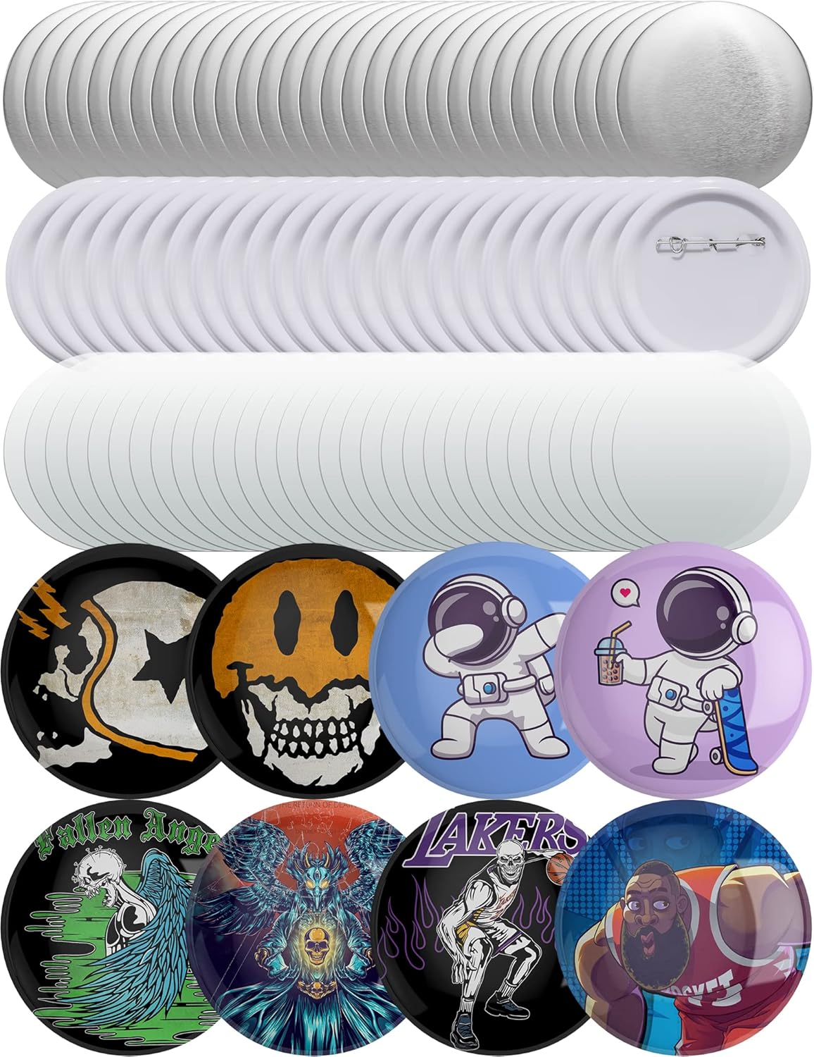 NiArt Blank Button Making Supplies (200pcs 58mm/2.25in) Round Badge Parts, Metal Pin Badge Kit for Button Maker Machine with Clear Film