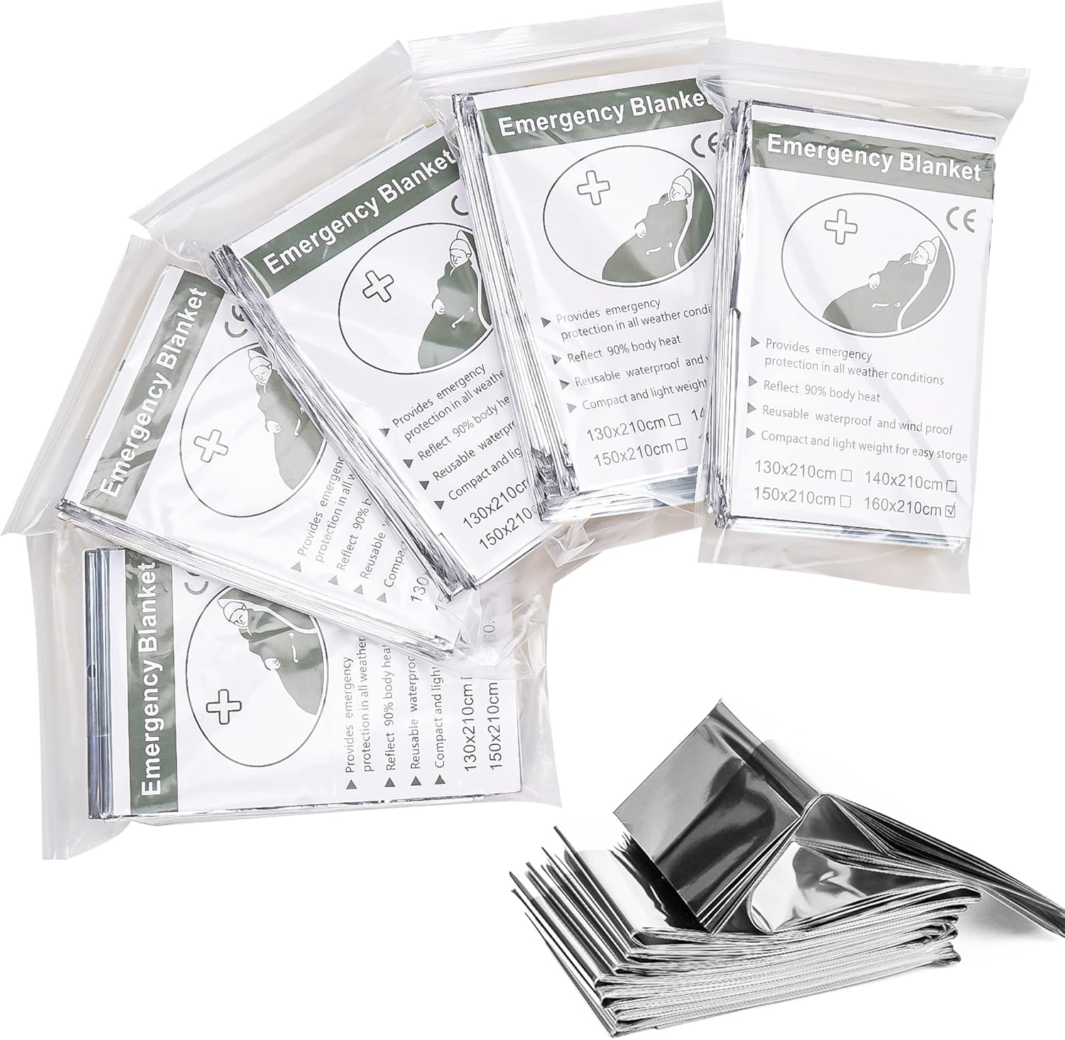 SAICOOS 5 Pcs Safe Emergency Mylar Thermal Blankets Size