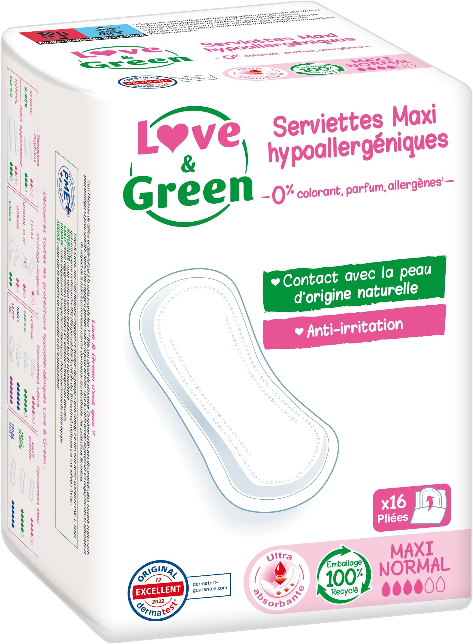 Love & GreenEco Label Certified Hypoallergenic Sanitary Pads Maxi Normal Pack of 1