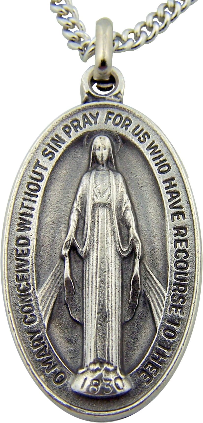 CB Silver Toned Base Oval Virgin Mother Mary Madonna Medal, 1 1/2 Inch