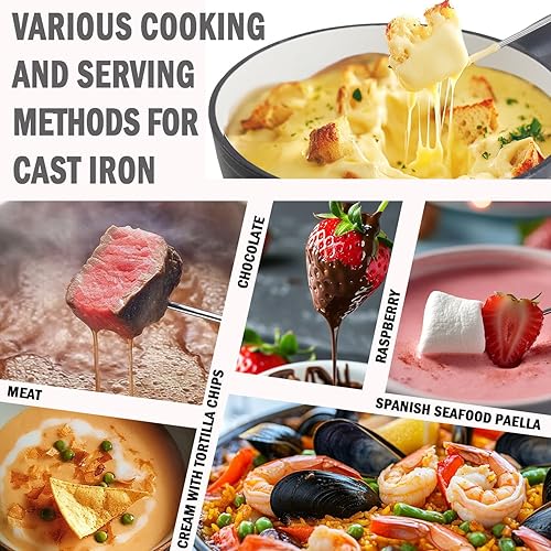 Miniatura 9 de Artestia Juego de ollas de fondue de queso de hierro fundido juego de fondue de hierro fundido tradicional suizo para queso carne y chocolate negro