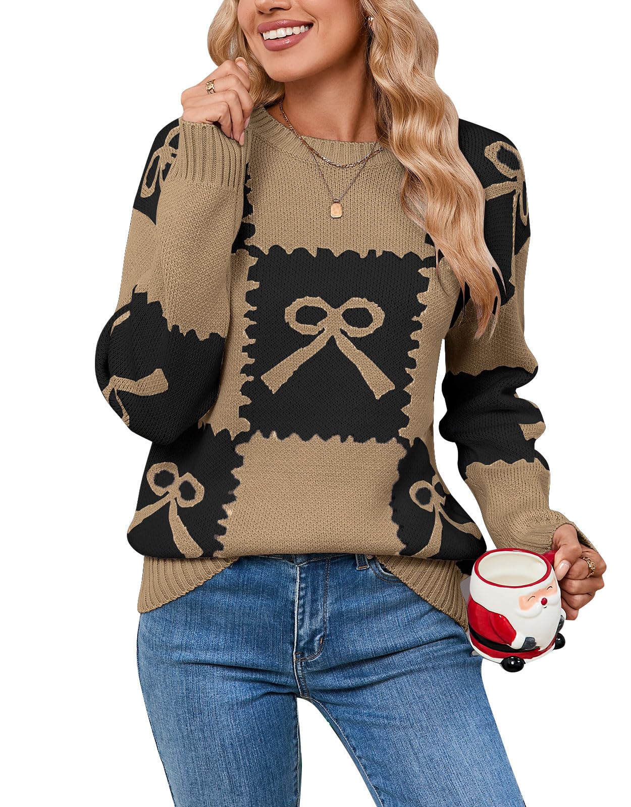 Alsol Lamesa Womens Pullover Sweaters Color Block Crew Neck Long Sleeve Casual Knit Sweater