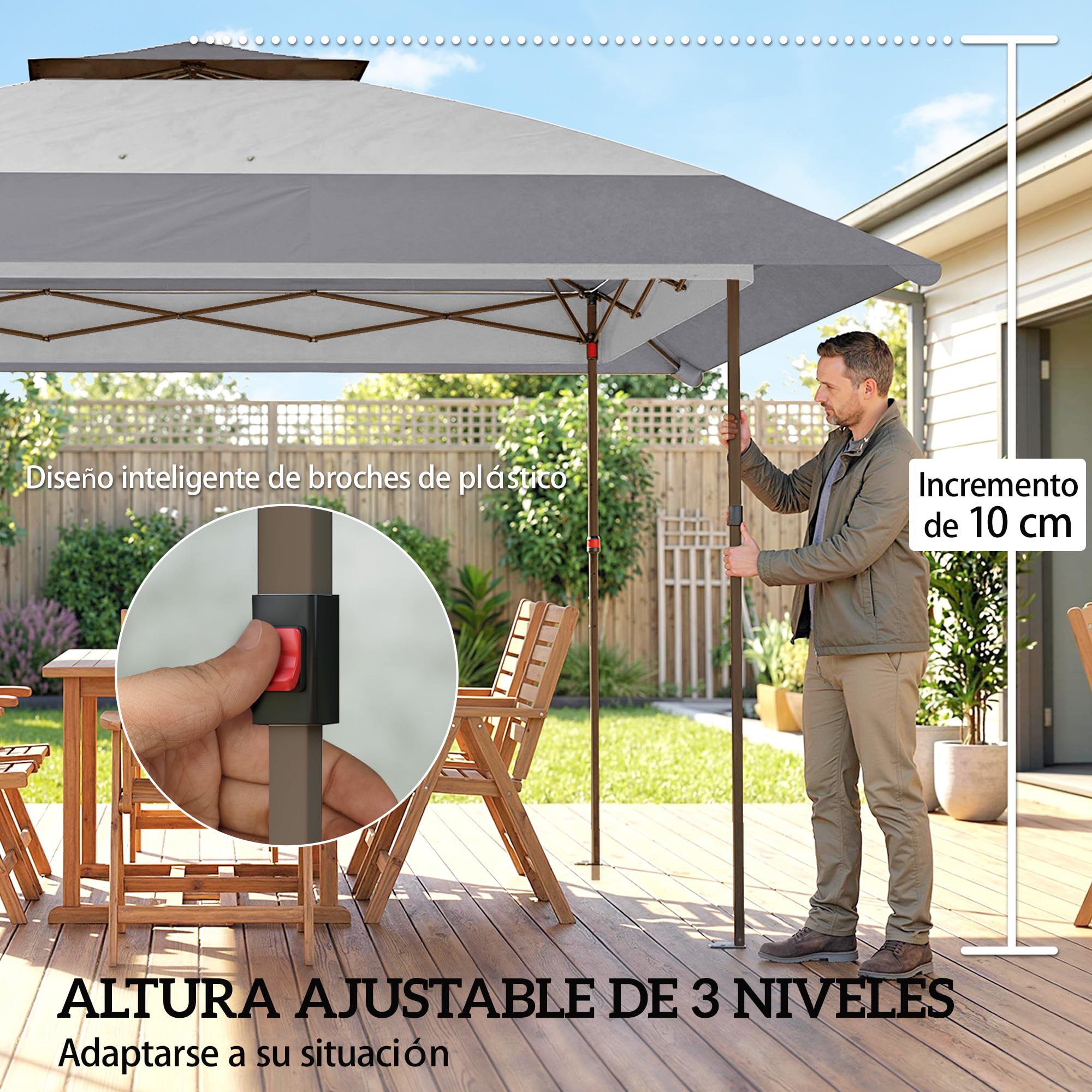 Outsunny Carpa Plegable 4x4 m, Pop-up, con Doble Techo, 4 Paredes Laterales de Malla, Cenador de Jardín con Altura Ajustable 3 Niveles, Bolsa de Transporte, UPF30+, Gazebo para Camping, Fiestas, Gris