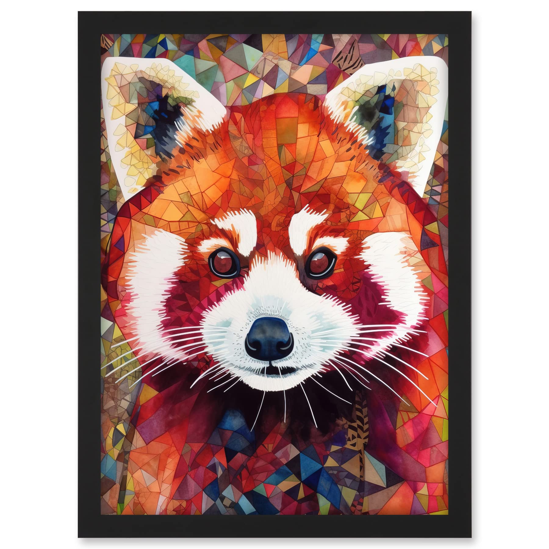 Artery8 Red Panda Portrait Multicoloured Folk Art Artwork Framed A3 Wall Art Print