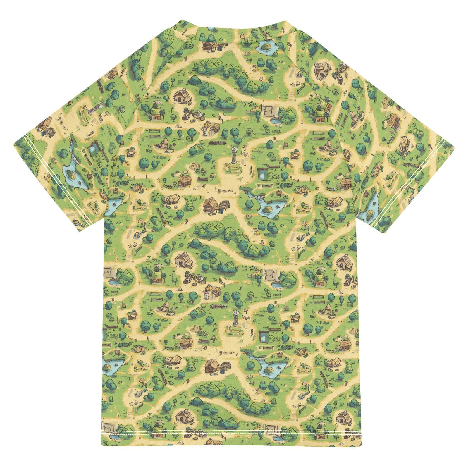 Bathing Suit Kids Short Sleeve Rash Guard Boys 3T Vintage Game Map