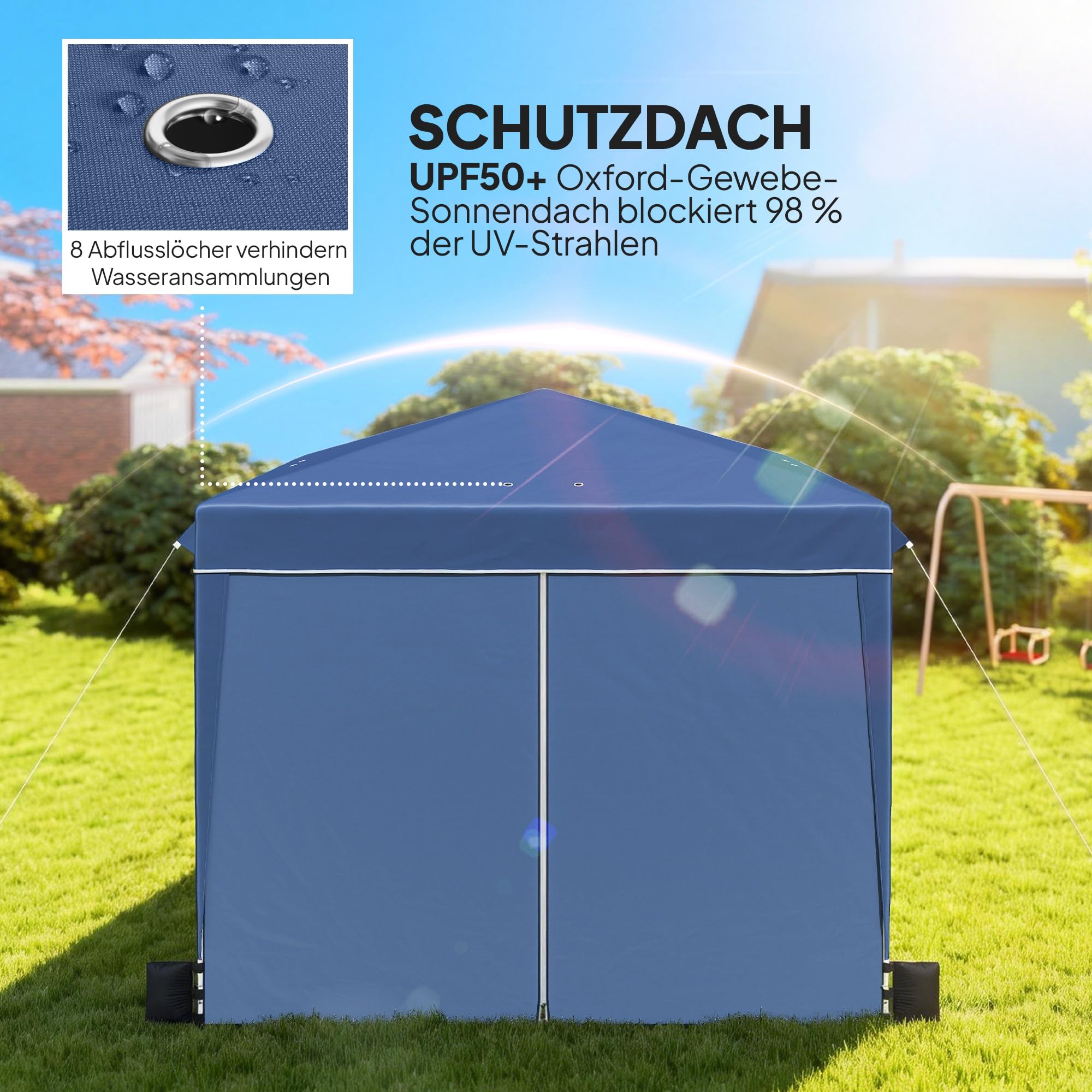 Outsunny Pavillon 3 x3 m Wasserdicht Höhenverstellbar Pop-up Dunkelblau