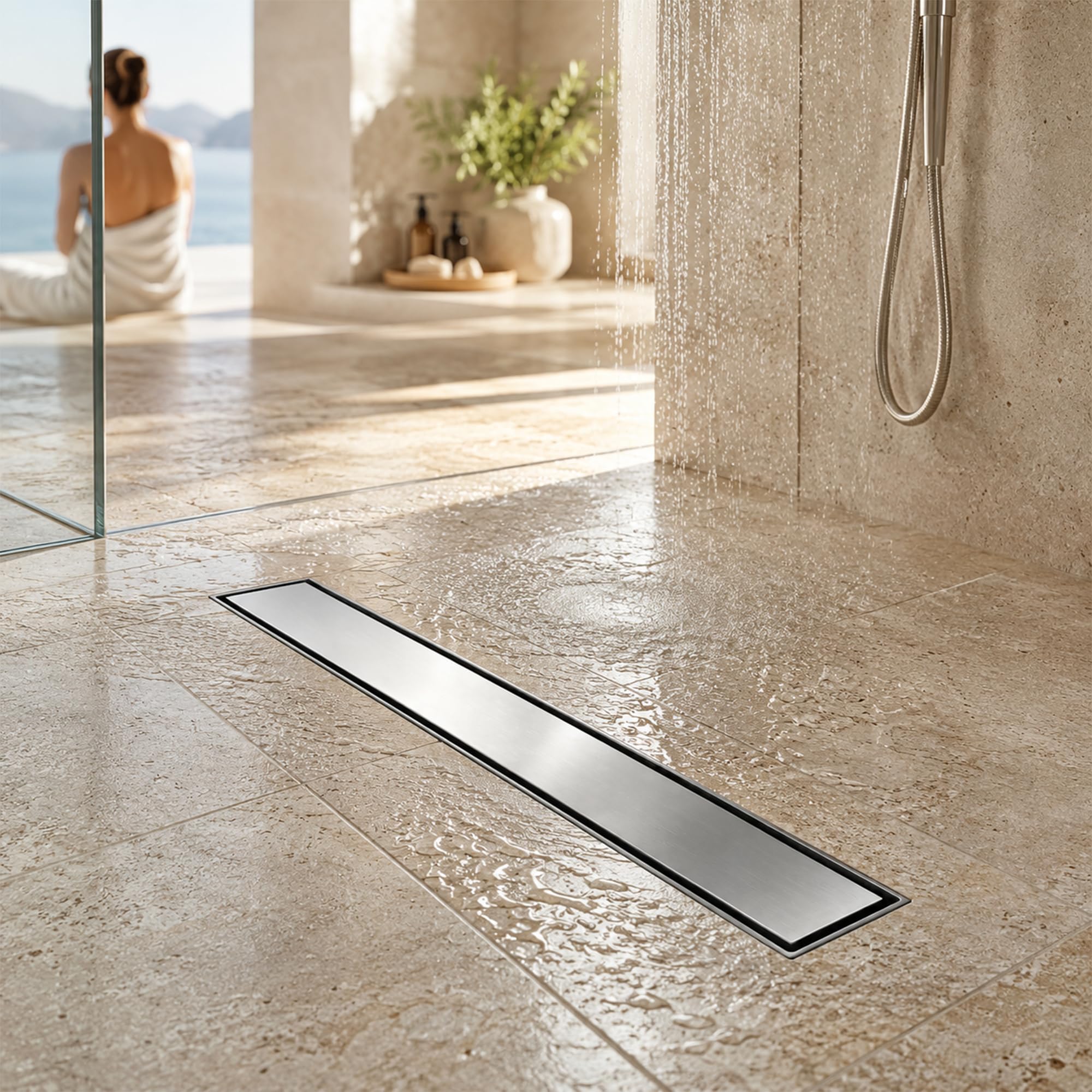 Caniveau Douche Italienne 50 cm | Carrelable avec Siphon Anti-Odeurs, Filtre à Cheveux et Design Sans Seuil pour Douche Italienne, Acier Inoxydable AISI 304