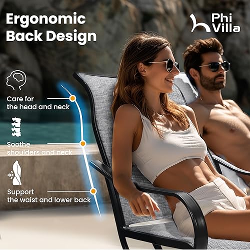 Miniatura 5 de PHI VILLA Juego de comedor de patio de 5 piezas con sillas de comedor giratorias para exteriores (gris) y mesa de comedor de acero de metal de 37 x