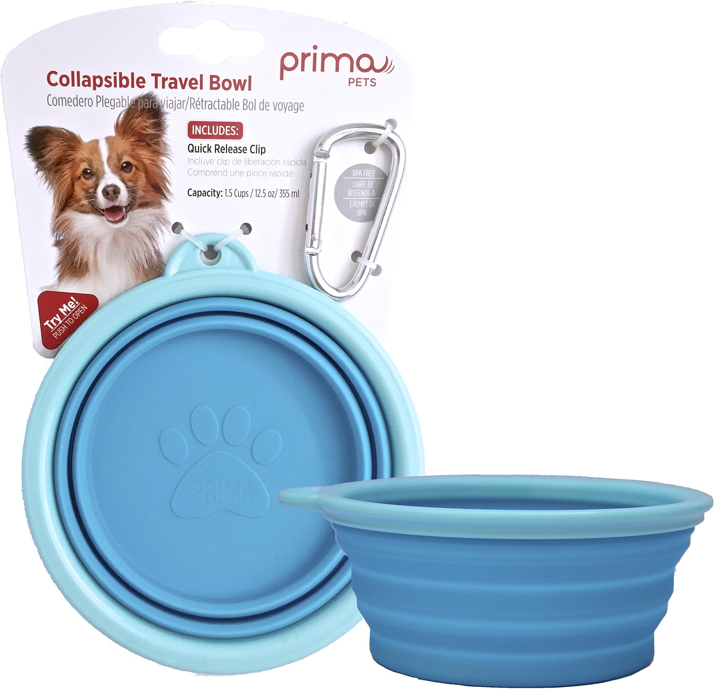 Prima Pet Expandable / Collapsible Silicone Travel Bowl with Clip for Small & Medium Dog and Cat - Portable and Durable Silicone Pop-Up Feeder for Convenient On-the-Go Feeding, Size: 13 cm Diameter - Holds 12.5 oz Food or 355 ml Water (AQUA, SMALL)