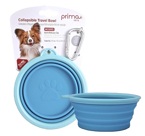 Prima Pet Expandable/ Collapsible Silicone Food & Water Travel Bowl with Clip for Small & Medium Dog and Cat