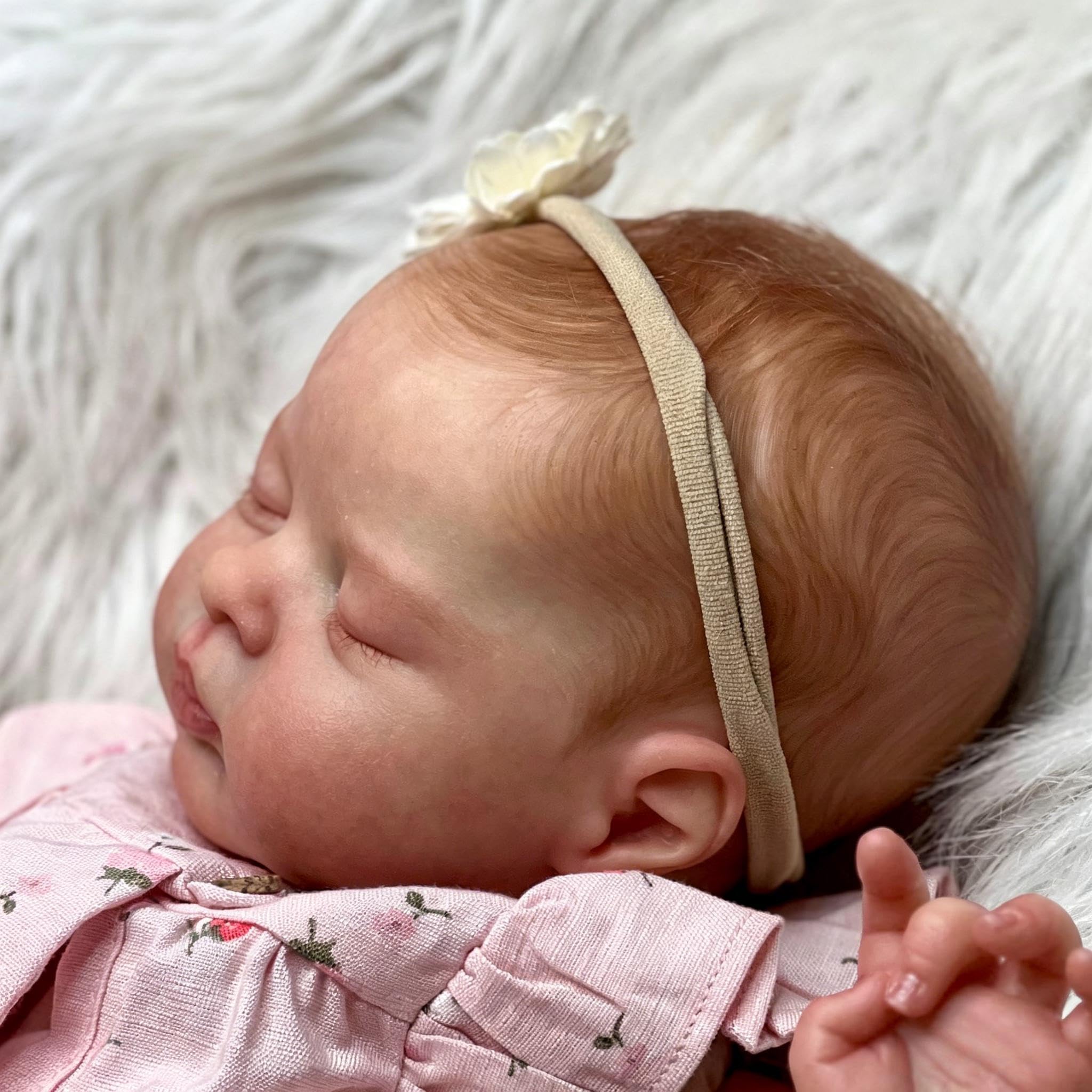 RXDOLL Reborn Puppen Lebensecht Mädchen, 48cm Schlafende Neugeborenen Babypuppe Weicher Stoffkörper, Lebensechte Babypuppen Wie Echt Silikonbabys Mädchen Geschenk für Kinder 3+