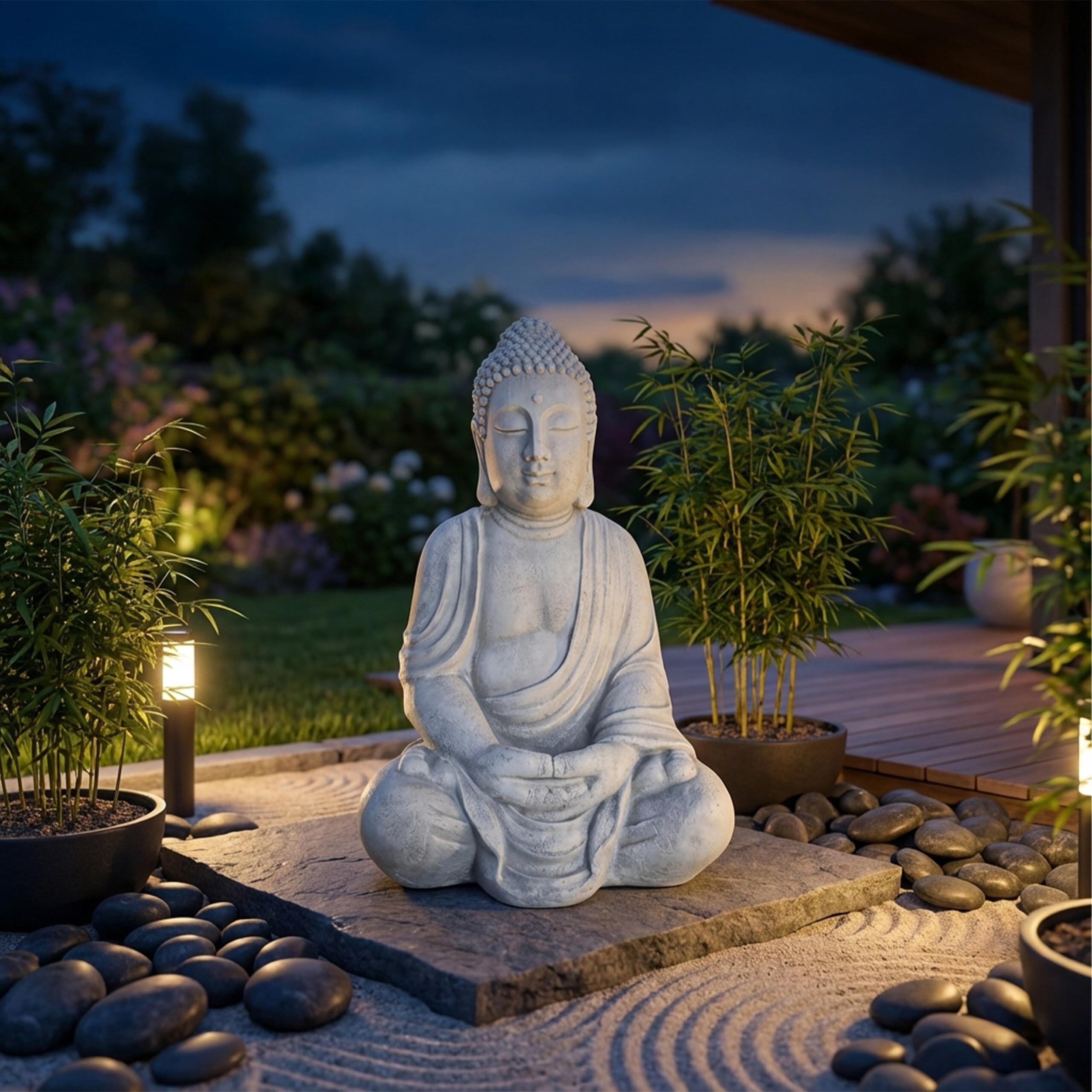 Relaxdays Buddha seduto XL 70cm, statua giardino, deco vintage soggiorno, resistente intemperie, antigelo, grigio chiaro