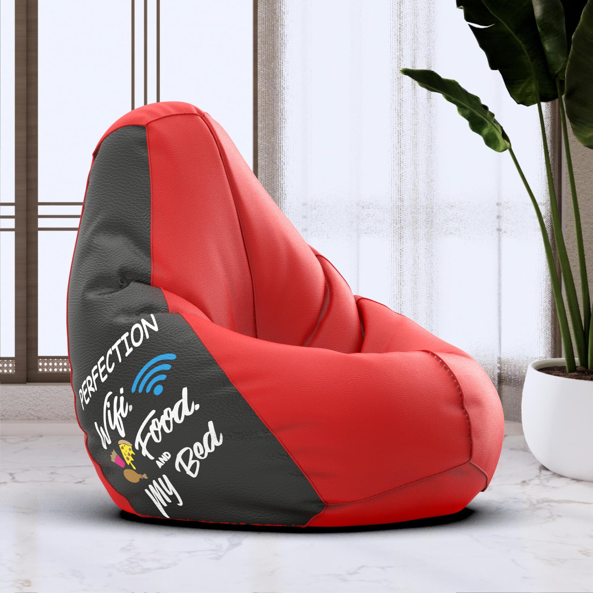 Bean Bag Chair Cover | Size: 1XL | Color: Perfection - Red Black | Without Beans | Premium Leatherette Cover (CMF 2873)-image-43