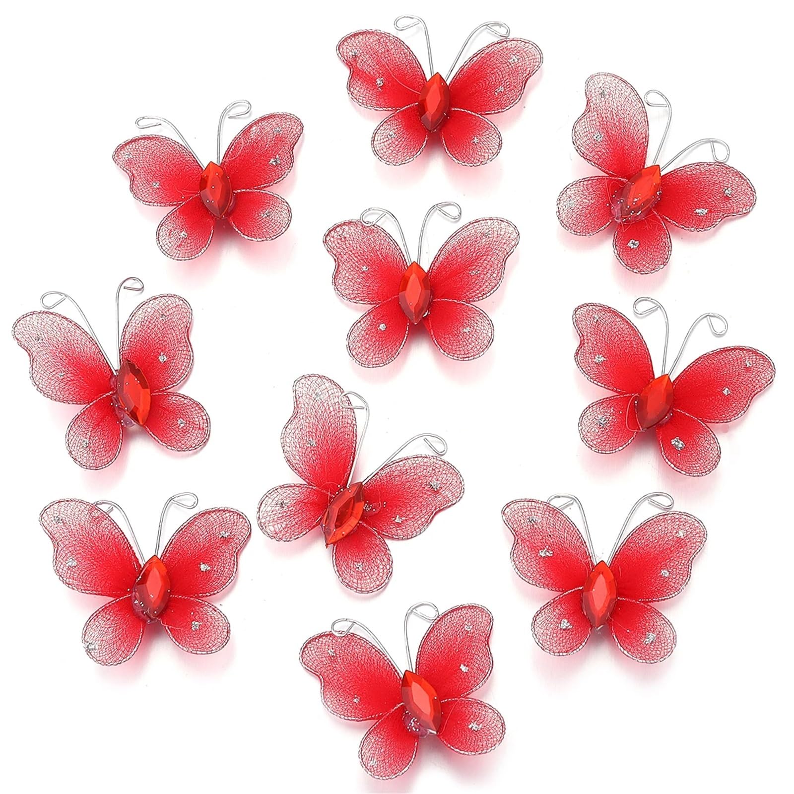 Wtaxbh Red Iron On Patches 30Pcs/Lot 4Cm Gauze Butterfly Appliqued 3D Fabric Mesh Simulation Dreamy Patch For Diy Sewing Craft Decoration(Red)