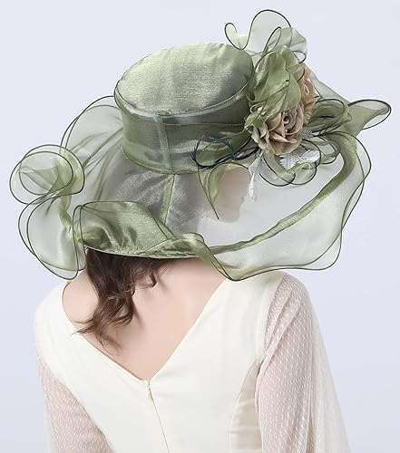 Miniatura 5 de Sombrero de organza para mujer, diseño de flores de organza para fiesta de té, tocado de ala ancha