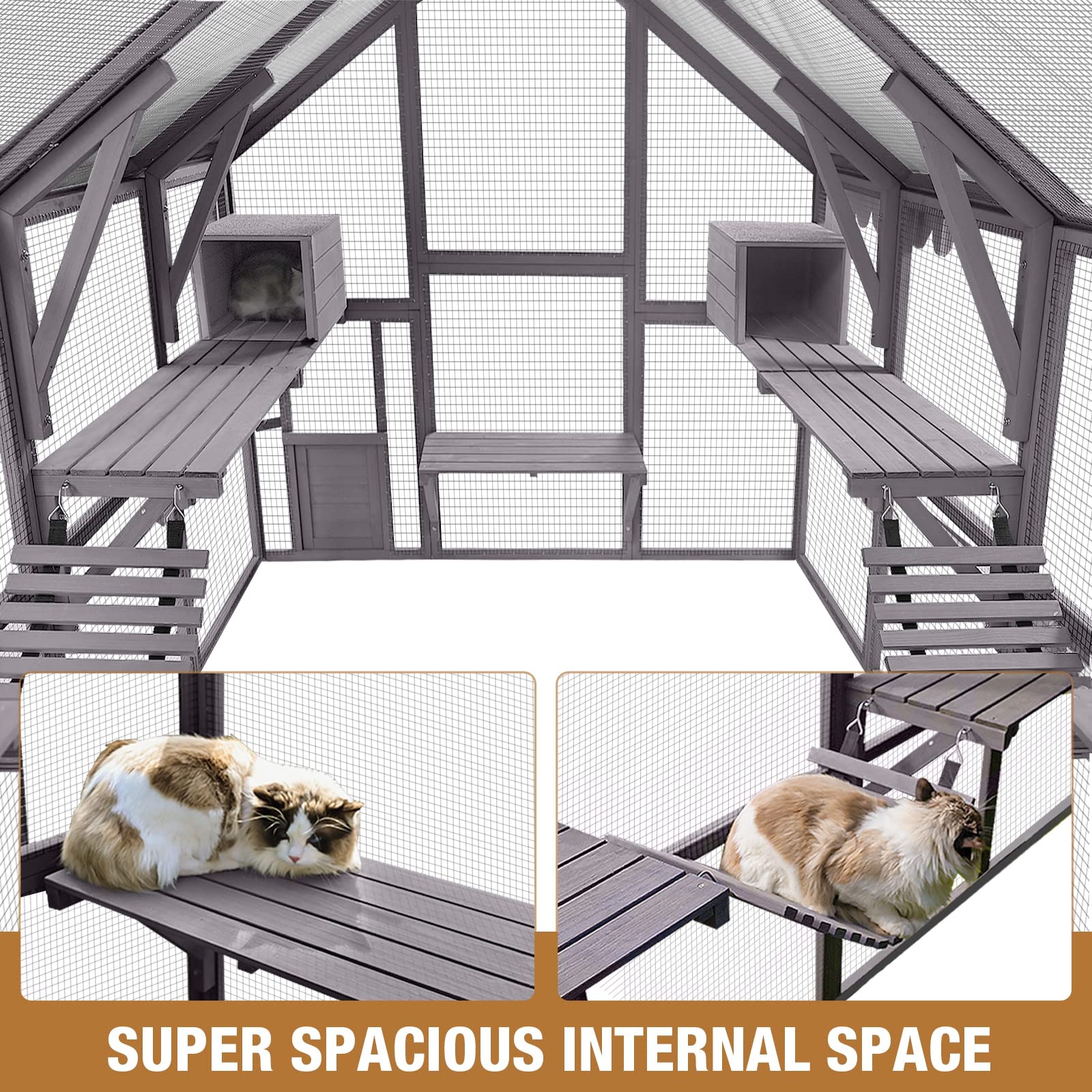 Outdoor Wooden Catio With Platforms And Waterproof Cover Large Outdoor ...