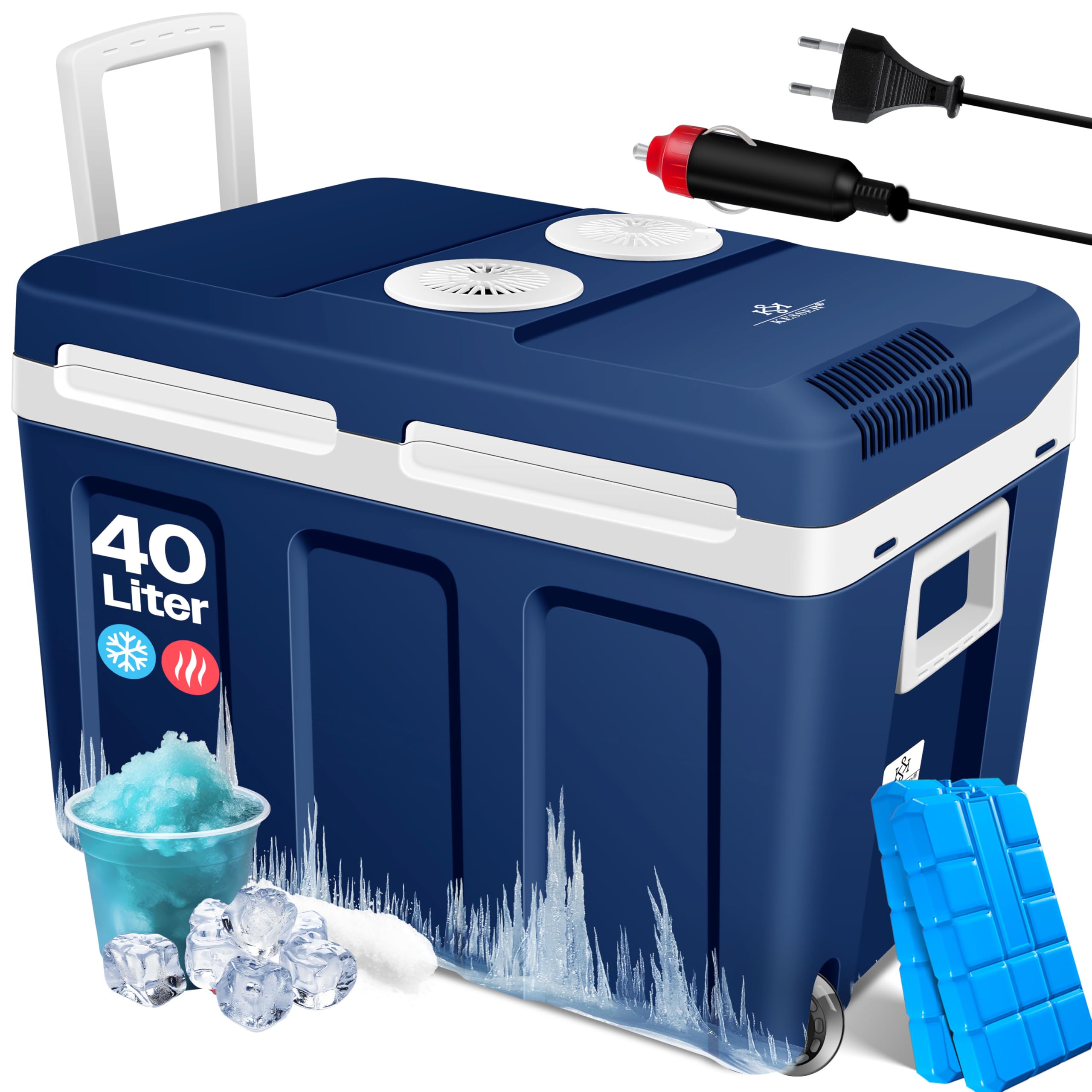 KESSER® Nevera eléctrica portátil 40L con ruedas | Calienta y enfría | Termoeléctrica | Mini nevera | 12V y 230V | Para coche, camping y enchufe | Modo ECO | Incluye acumuladores de frío