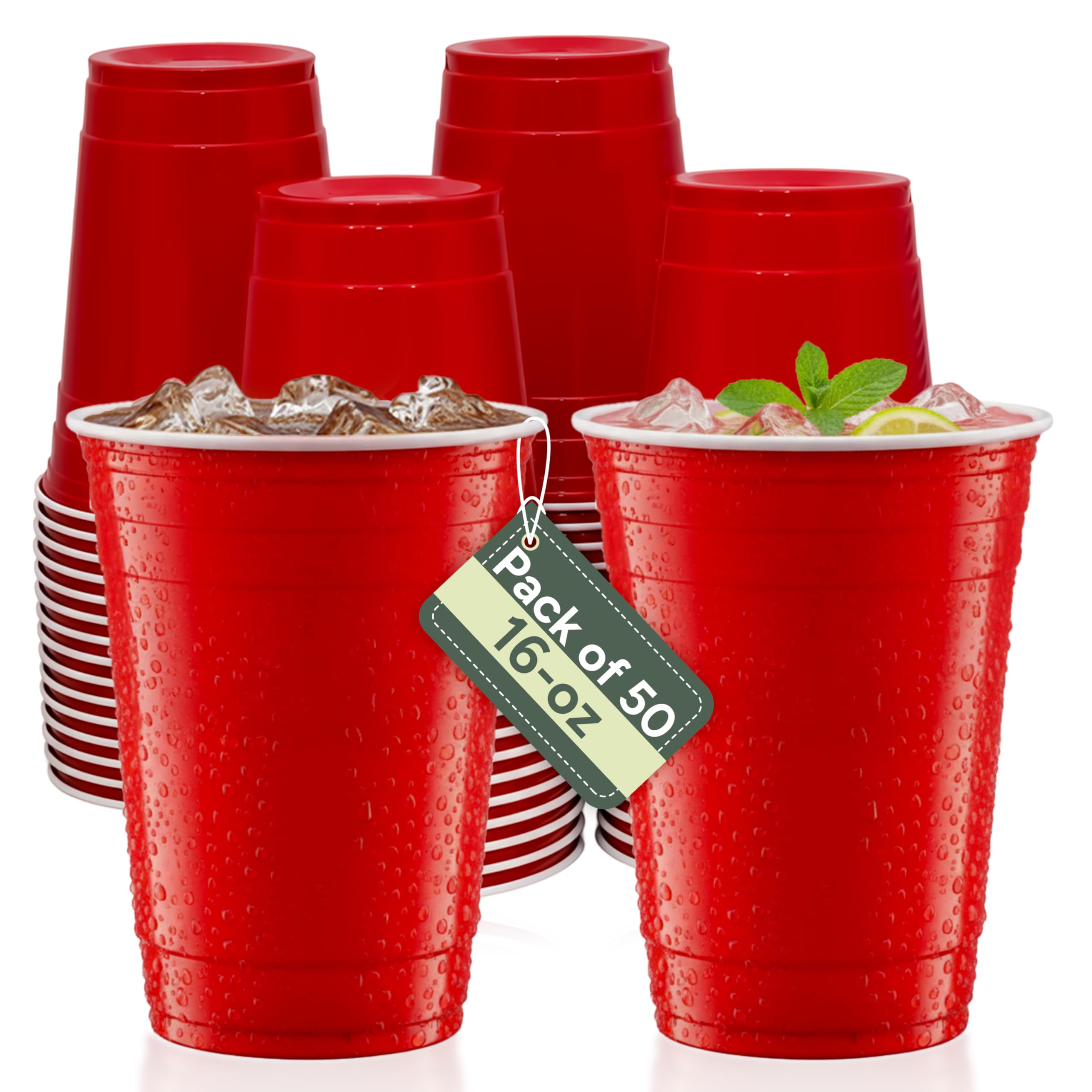 Zuvo Red Party Cups – 16Oz Plastic Disposable Cups (Pack Of 50) - Durable Plastic Cups For Birthdays, Events - Recyclable, Easy To Use, Iconic Party Drinkware