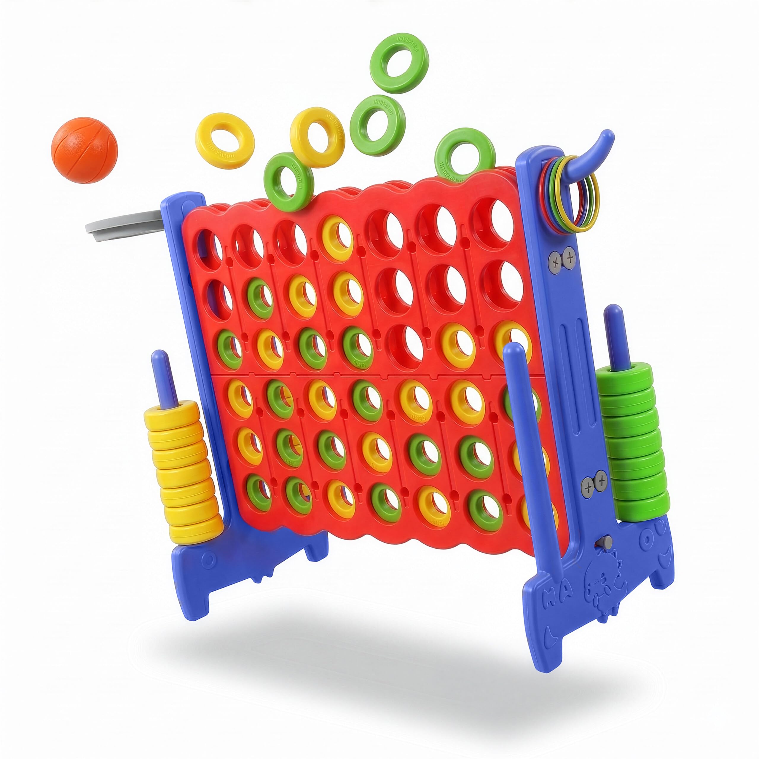 Relaxdays Vier Gewinnt XXL, outdoor, 3-in-1, bambini e adulti, 121x88x44 cm, gioco di lancio: basket e anelli, colore