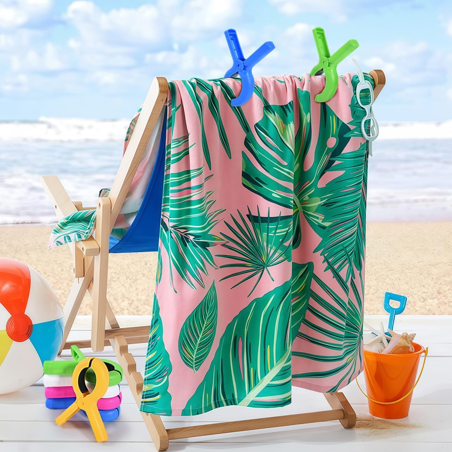 SenseYo 10 Pcs Beach Towel Clips Clamps Holder 3.7 Inch Large Beach Chair Clip Clothes Pins Cruise Pool Accessories Vacation Must Haves Keep Your Towel from Blowing Away