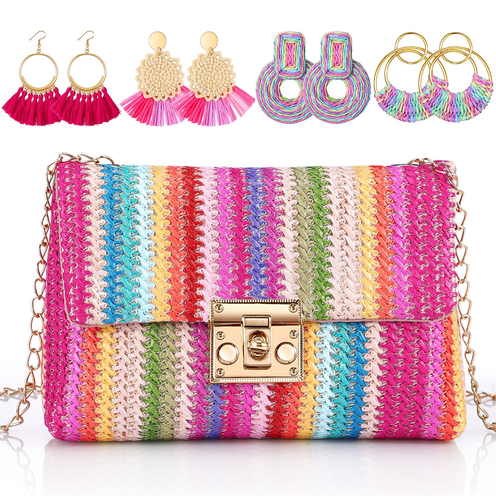 Photo 1 of ***MISSING PARTS***
Dansydaisy 5 Pack Striped Straw Clutch Purse Crossbody Vacation Handbag Woven Rattan Dangle Earrings for Women(Colorful,Square Buckle)