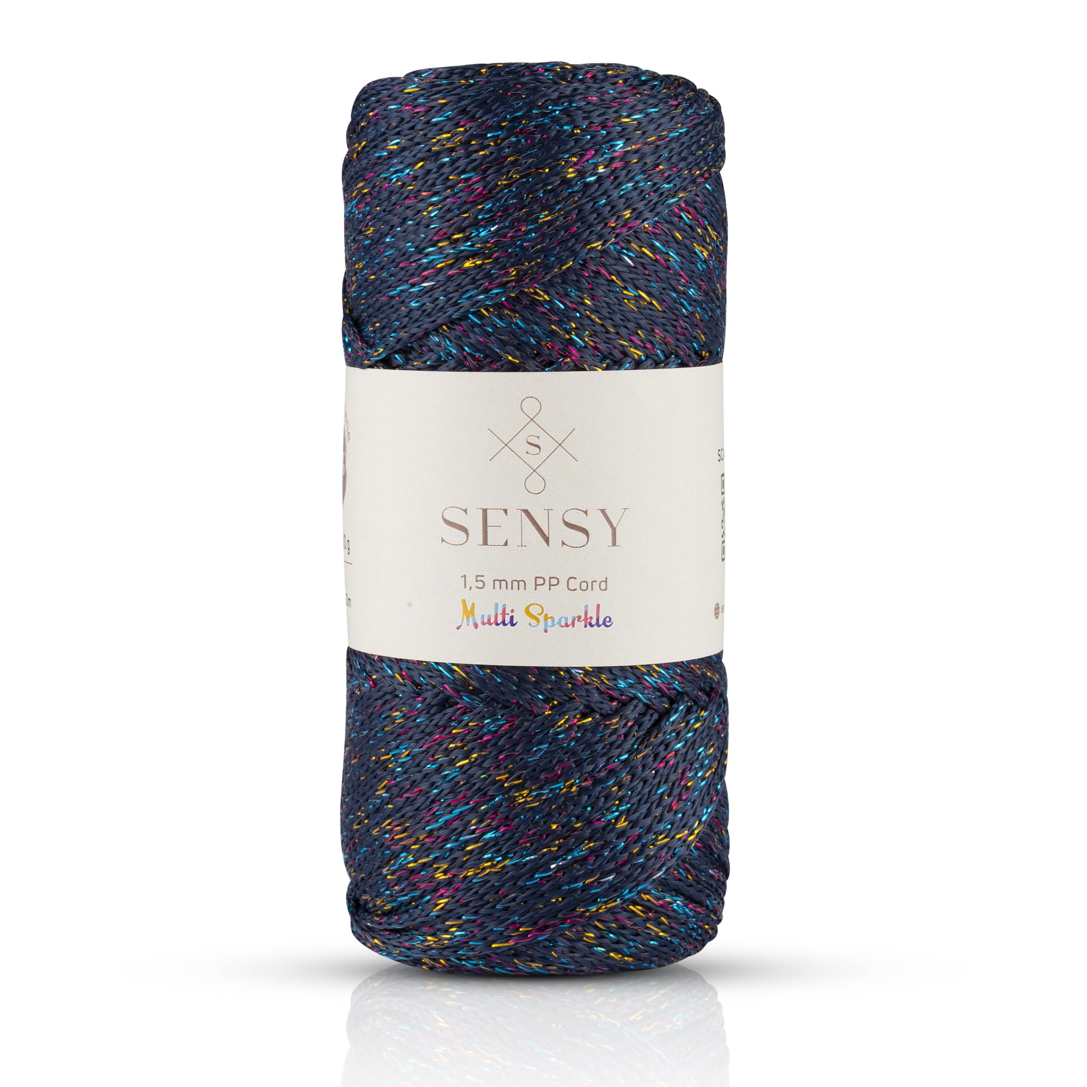 Sensy Premium Polyester Rope 1.5mm 100% Polypropylene Macrame Cord Crochet Cord Macrame Rope Crochet Yarn Gift for Knitters (Navy Blue Multi-Glitter)