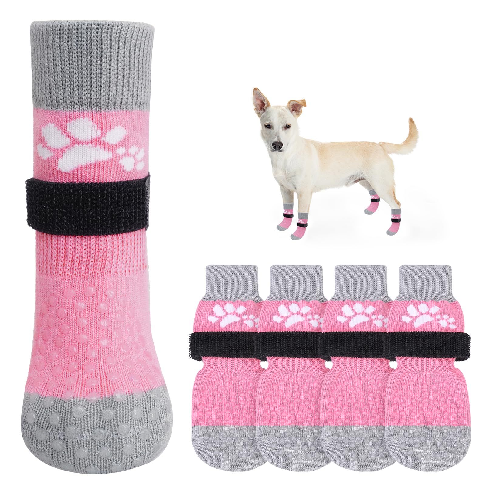 SCENEREAL Anti Slip Dog Sock to Prevent Licking Paws for Hardwood Floors Boots & Paw Protector Shoes for Hot/Cold Pavement with Grippers