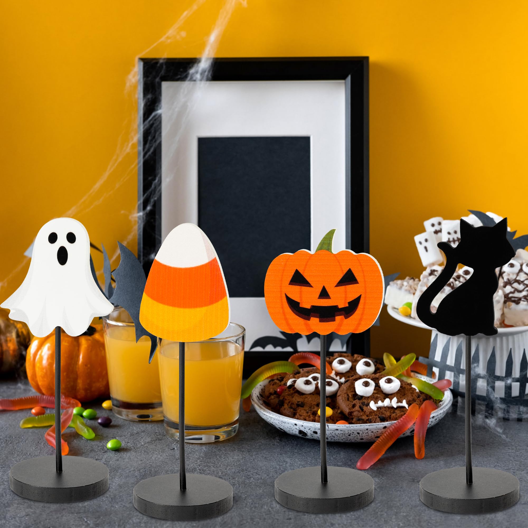 【HALLOWEEN　Party♪】✦BLACKハウス✦家具＆小物など全て付き♡ WATINC 4pcs Halloween Wooden Centerpiece Table Decorations