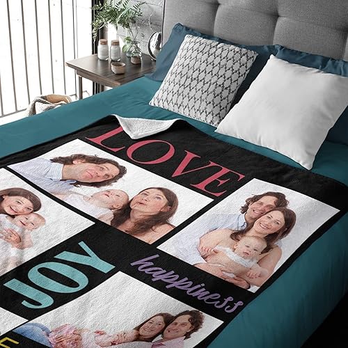 Miniatura 4 de Manta personalizada con 6 textos fotográficos, manta de franela personalizada para familia, regalo de cumpleaños familiar, regalo de boda, sofá,