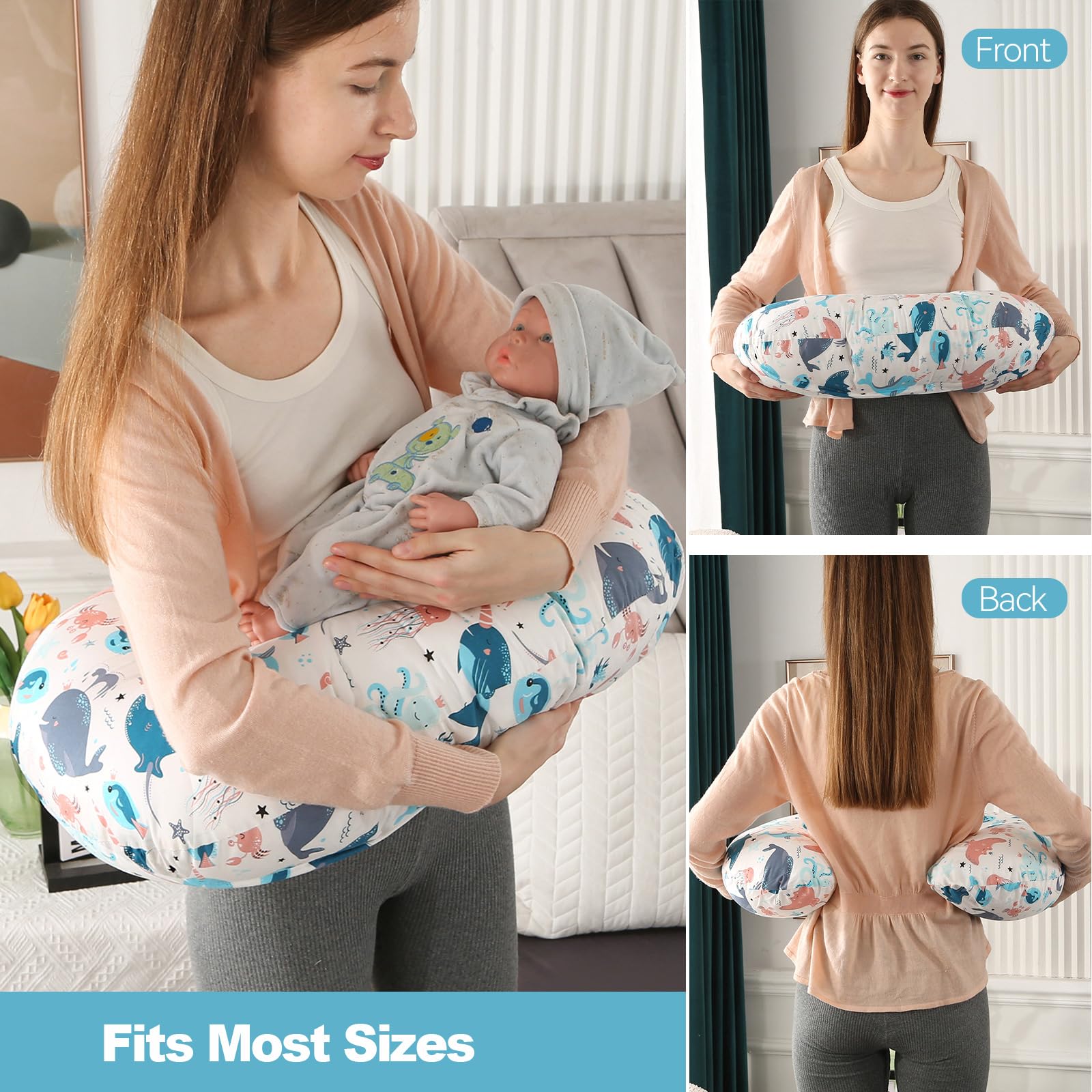 PASUKTER Nursing Pillow, Support Pillow Breastfeeding Pillow for Baby with 100% Cotton Cover, Underwater World - Image 4