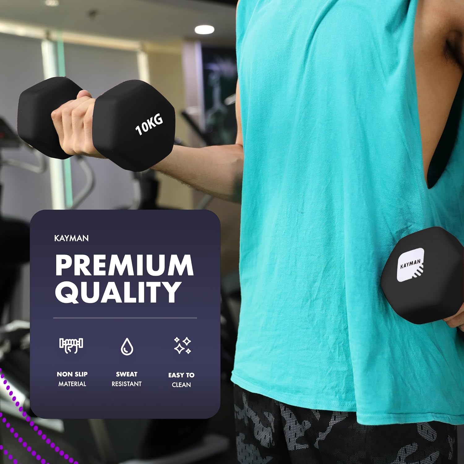 Neoprene Dumbbells Pair with Anti-Slip Grip,Hex Edges,Water-Resistant Surface & Workout Poster-Weight Set for Home, Gym & Fitness (1kg 2kg 3kg 4kg 5kg 6kg 8kg 10kg)
