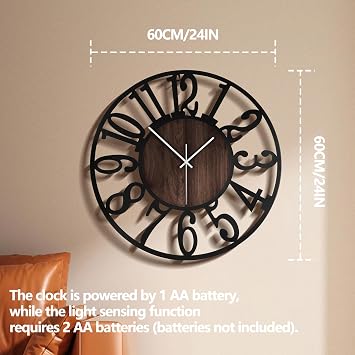 Maxstar Wall Clock 60cm LED Silent Non-Ticking Metal Hanging Clock