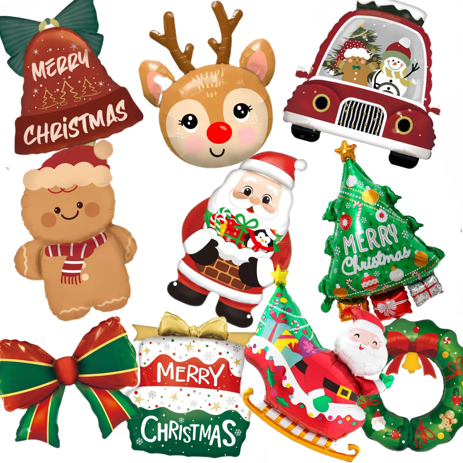 10 Pcs Jumbo Christmas Foil Balloons | Reusable Safe And Durable,Includes Balloon Pump | For Christmas Party Decorations, Festive Home Decor & Gifting