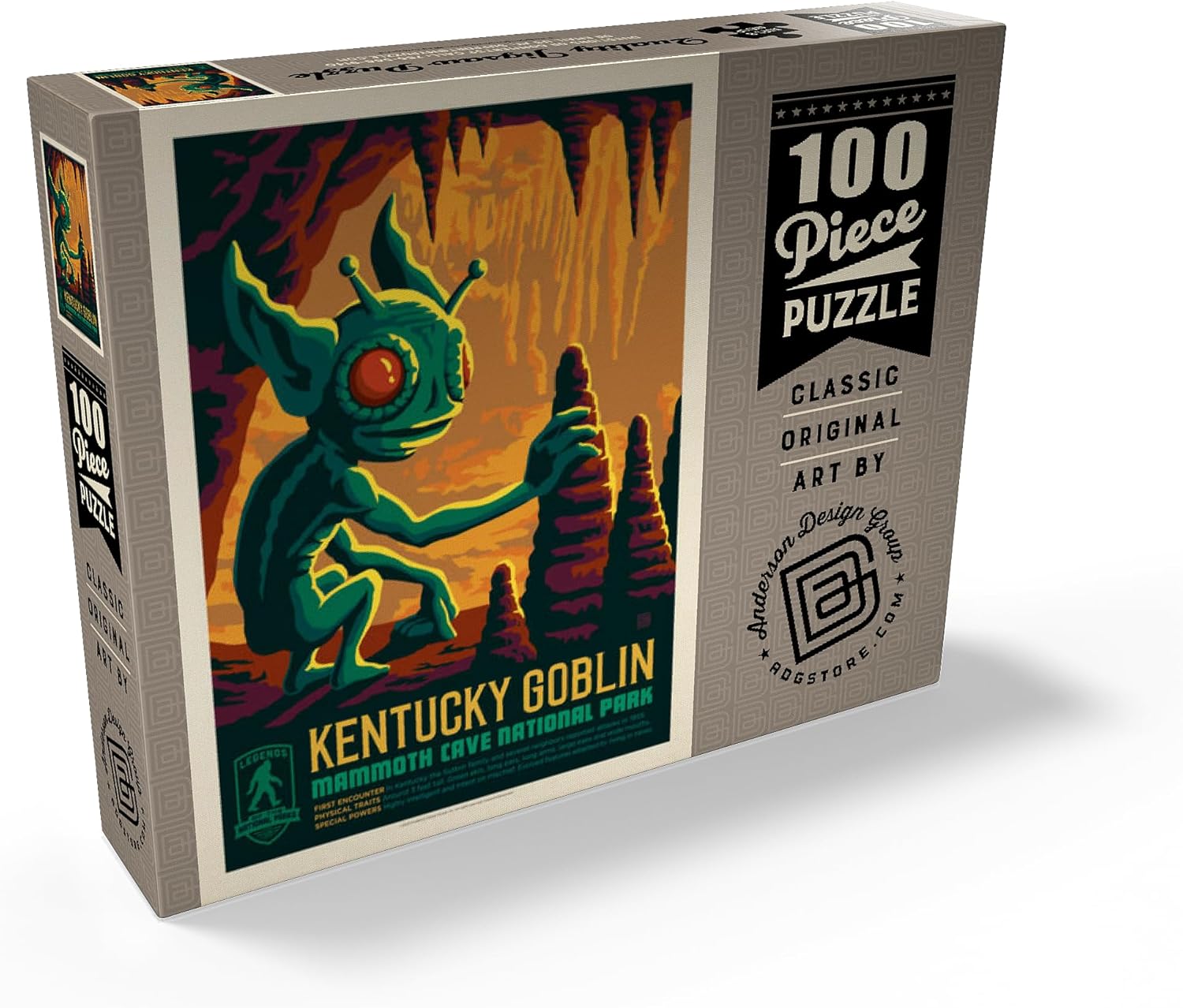 MyPuzzle Legends of The National Parks: Mammoth Cave's Kentucky Goblin, Vintage Poster - Premium 100 Piece Jigsaw Puzzle for Adults