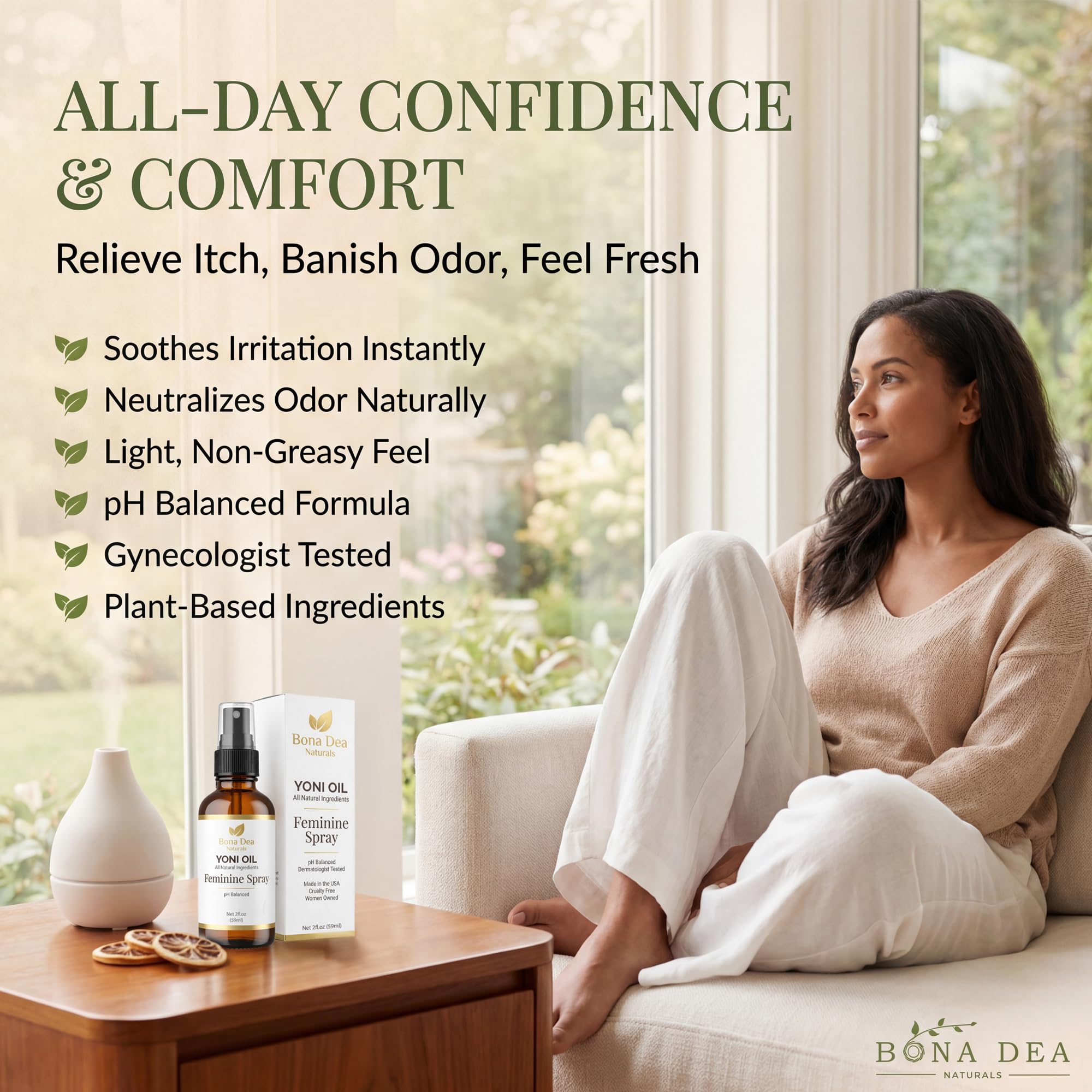Feminine Spray for Women – All Natural Yoni Oil Deodorant & Moisturizer, Organic Essential Oils, Chemical-Free, Sensitive Vaginal Care | 2 oz Spray