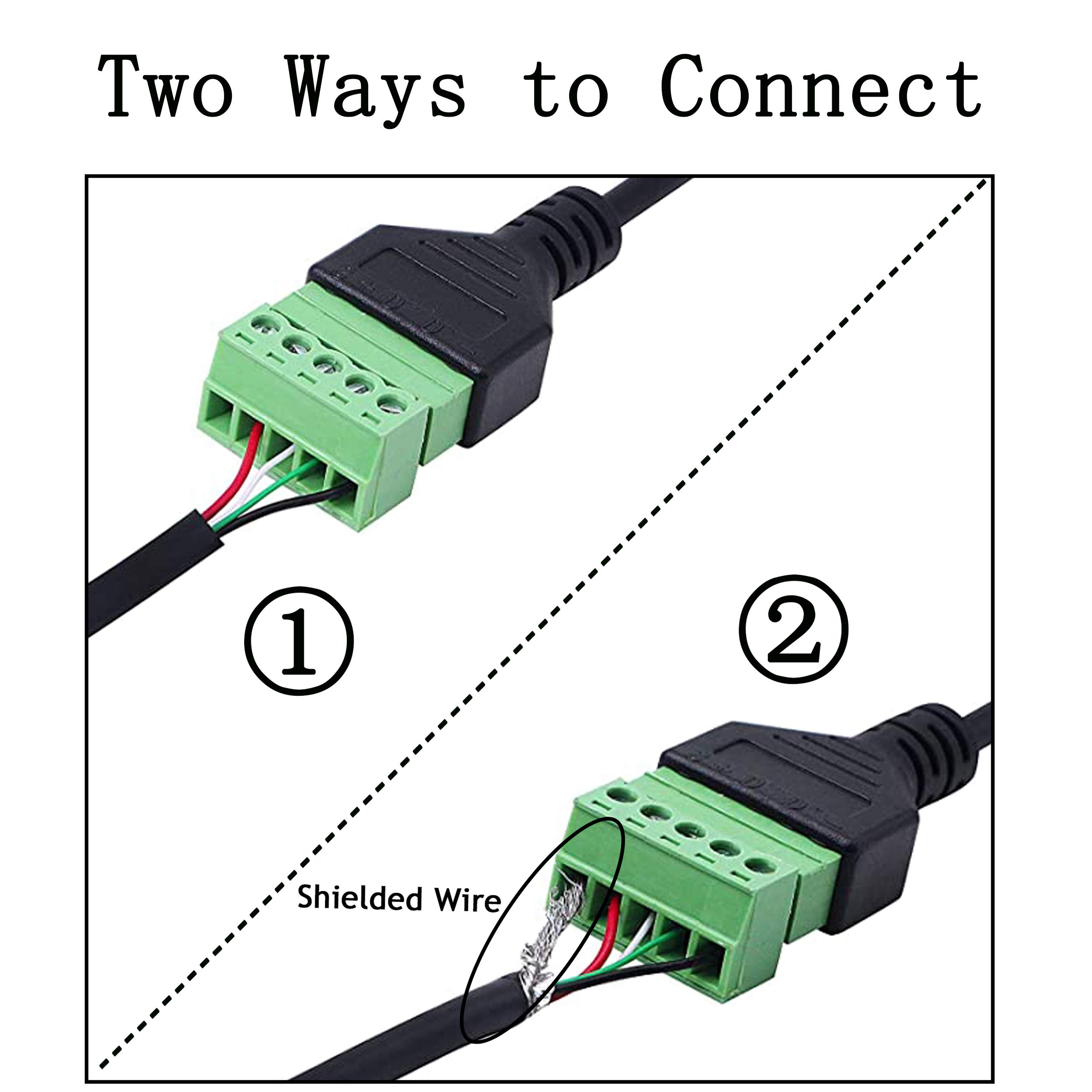 USB-C Female To 5-Pin Screw Terminal Adapter - 1Ft Solderless Charging & Data Transfer Cable