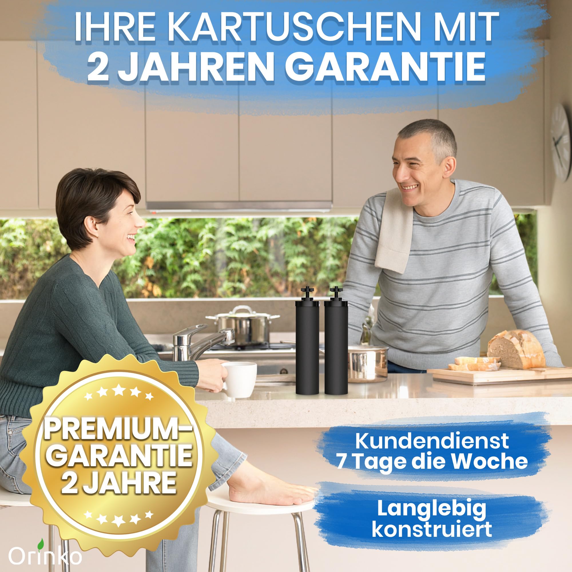 ORINKO® Kohle-Schwerkraftfilterkartusche x4 - Ersatzfilter für Berkey, Doulton und British Berkefeld - Aktivkohle Wasserfiltereinsatz für Mikroplastik-Entfernung - Kompatibel Schwerkraft-Wasserfiltern
