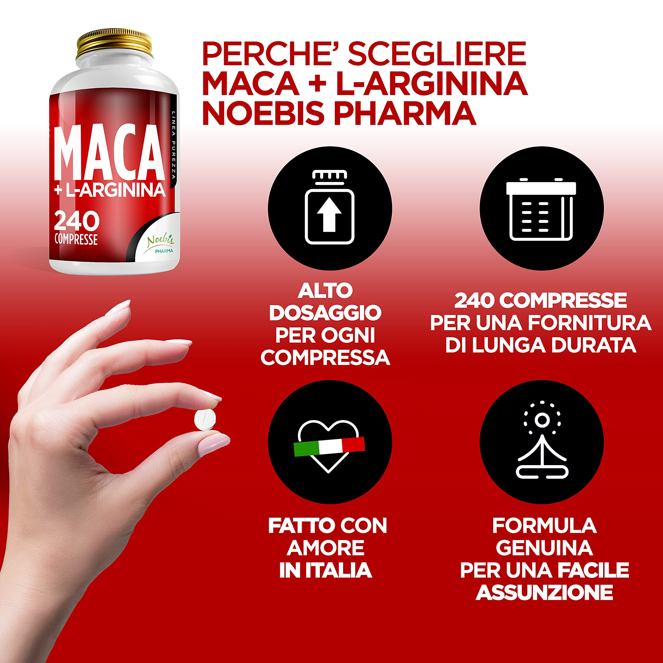 Maca + L-Arginina 240 Compresse Confezione Sestupla - 1 Compressa al giorno - Estratto di radice di Maca Peruviana per Tono e Vigore Fisico - Maca Root Forte più Arginina