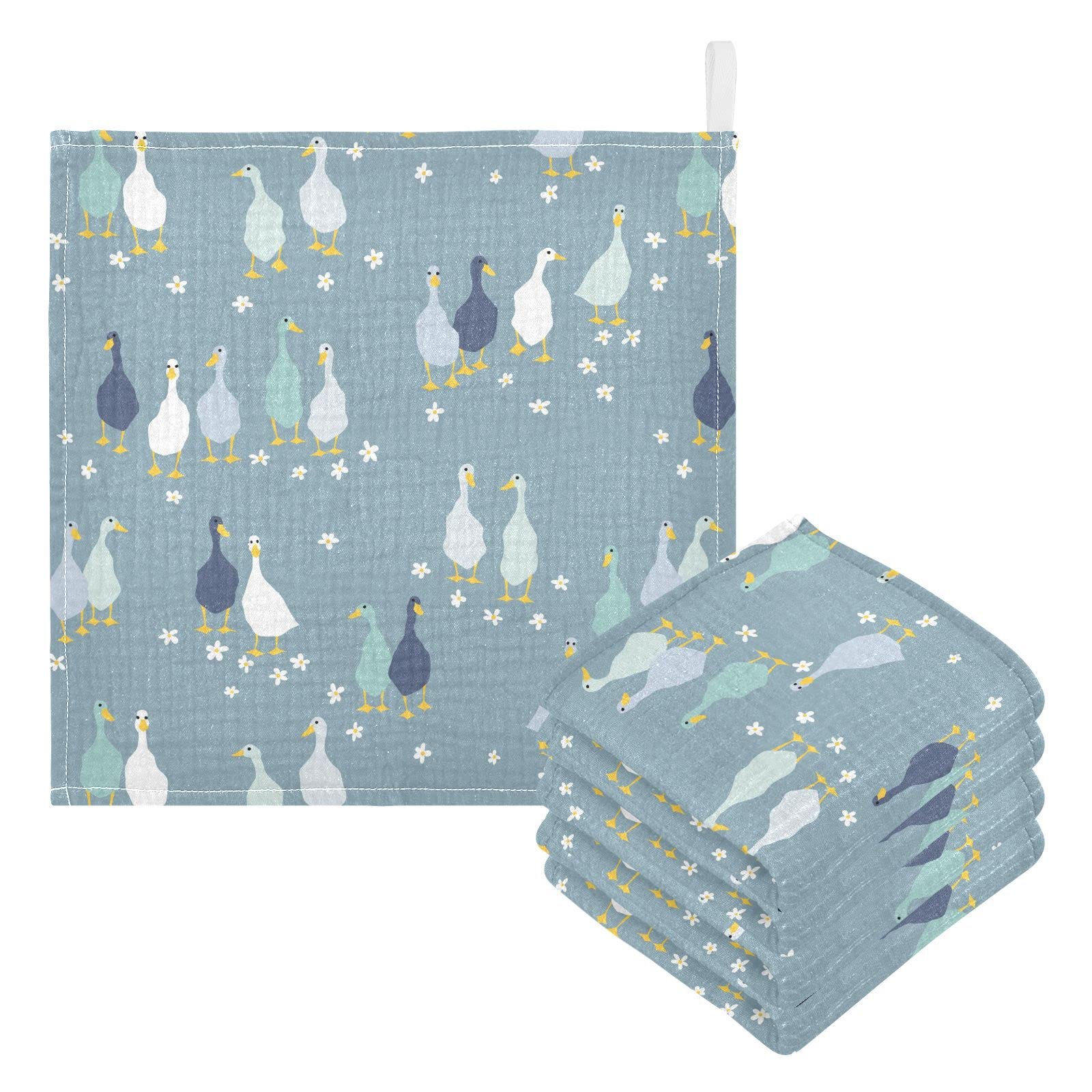 Vvfelixl Baby Washcloths Cotton Funny Gooses Muslin Soft Face Towel for Newborn Infants, 11.8 X 11.8 Inch, 3 Pack Blue