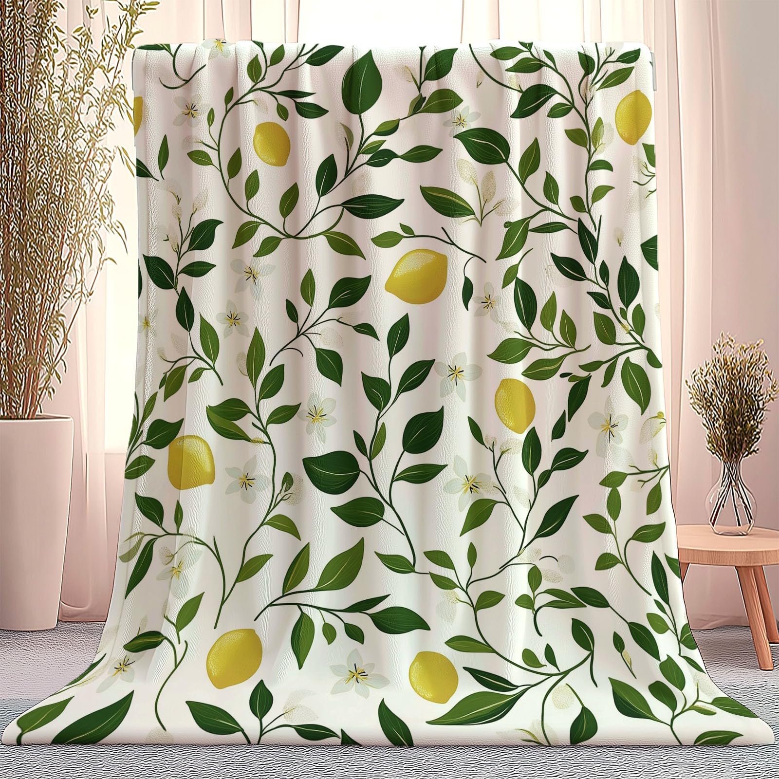 Manta Polar de Franela de Microfibra Flores Simples Hojas Mantas Impresas para la Siesta del sofá, para sofá Cama, Dormitorio, Sala de Estar 180 x 200 cm, Blanco