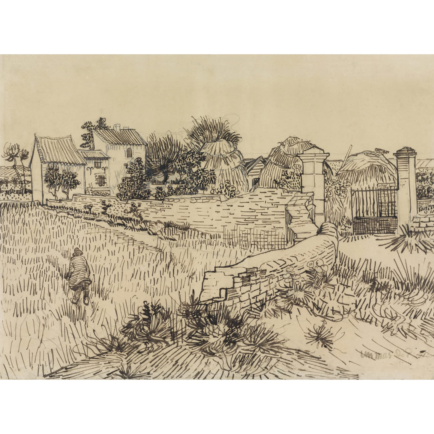 Artery8 Vincent Van Gogh Farm In Provence Illustration Large XL Wall Art Canvas Print