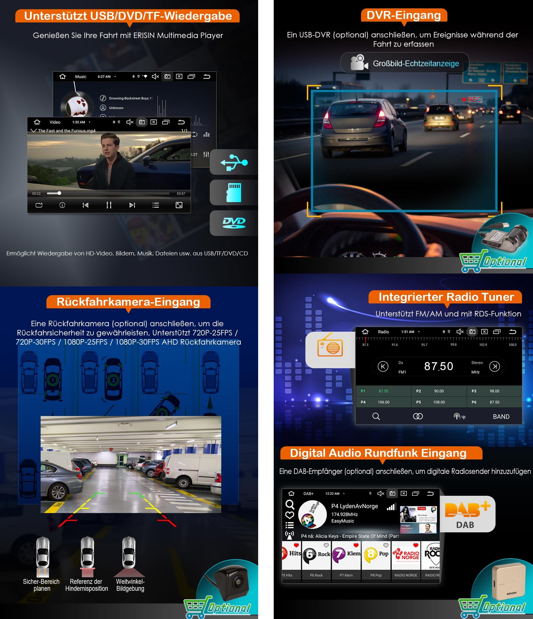 erisin 8-Core 4+64GB Android 14 Autoradio GPS Navigatore per VW Golf 4 T4 Passat B5 Bora Sharan Polo Skoda Seat DAB CarPlay Wifi BT5.0 DSP Canbus SWC RDS FM Radio CD/DVD