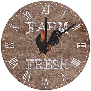 Amazon.com: Chicken Coop Hen Farm Round Wood Wall Clock 10" Rustic ...