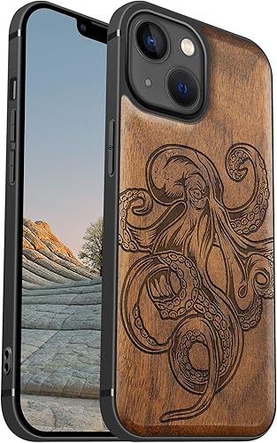 Miniatura 12 de Carveit Funda magnética de madera para iPhone 13 Pro [madera natural y TPU suave negro] funda protectora de madera única y elegante a prueba