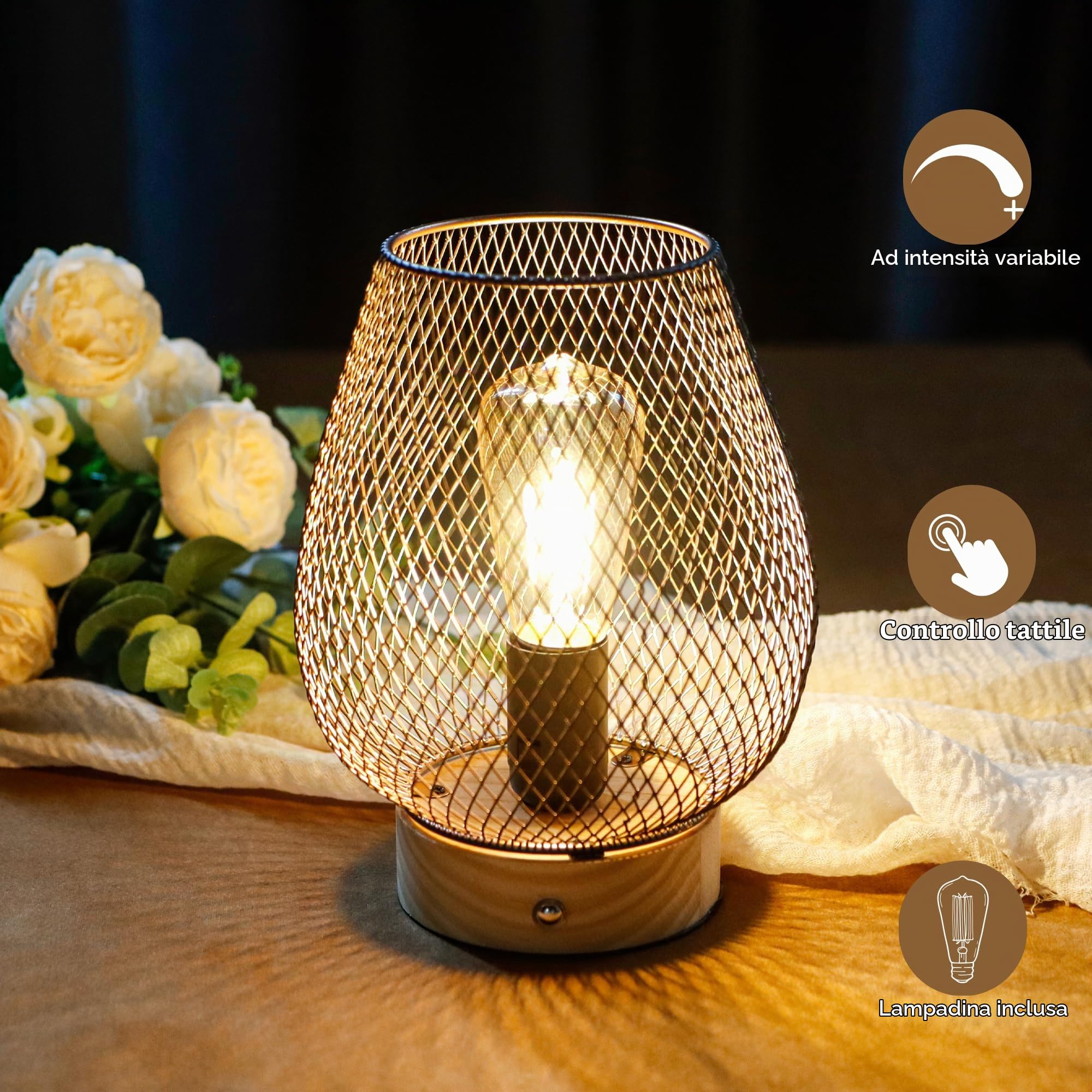 JHY DESIGN Lampada da comodino a contatto, in metallo, a gabbia, LED, Lanterna, lampada a batteria, senza fili, per matrimoni, feste, eventi all'aperto e interni