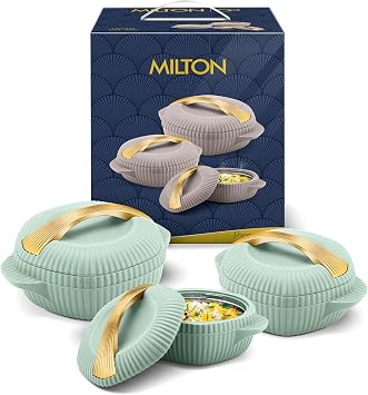 MILTON Oyster Jr. Gift Set PU Insulated Casserole, Set of 3 455 ml, 860 ml, 1275 ml, Light Green, BPA Free, Food Grade, Hot and Cold, Easy to Carry, Easy to Store, Chapati, Roti, Curd Maker