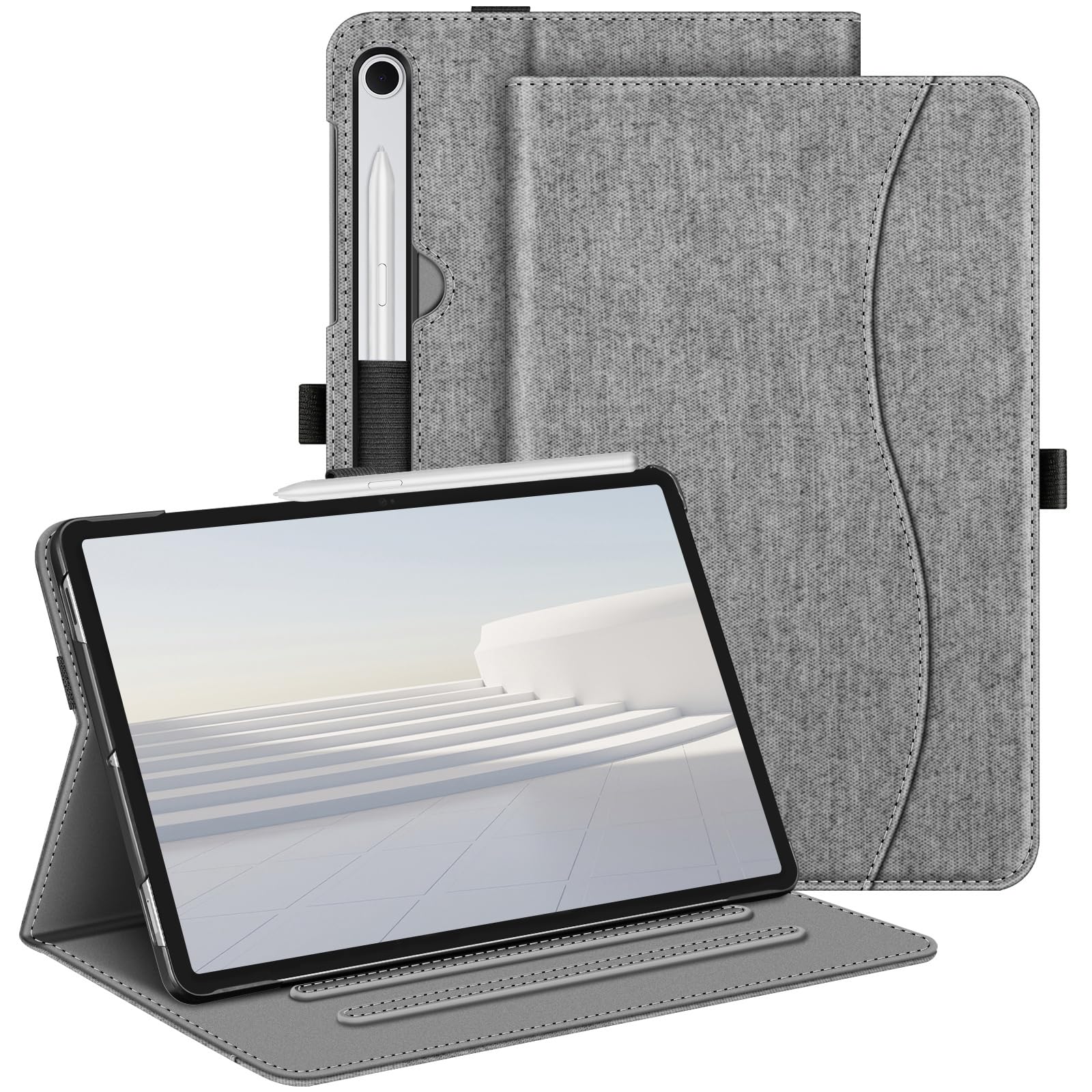 Fintie Hülle für Samsung Galaxy Tab S10 Lite/S10 FE/S9 FE 10.9" & S9 11" Tablet, Multi-Winkel Folio Schutzhülle mit Dokumentenfach und Auto Schlaf/Wach Funktion, Grau